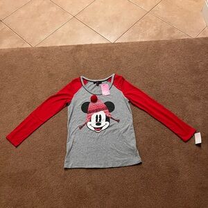 Disney Mickey Mouse Red and Gray Long Sleeve Cozy Shirt Winter Disney With Tags